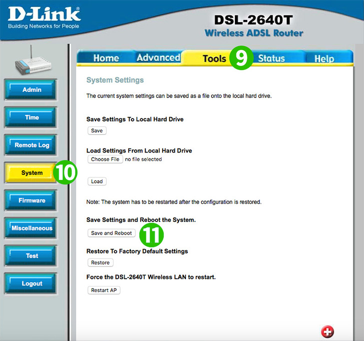 D-Link DSL-2640T Steps 9-11