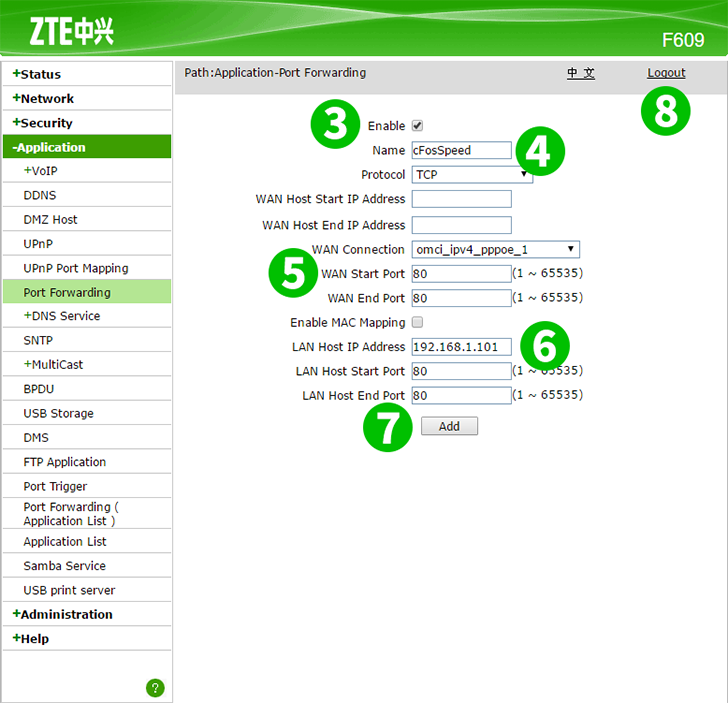 ZTE F609 Steps 3-8