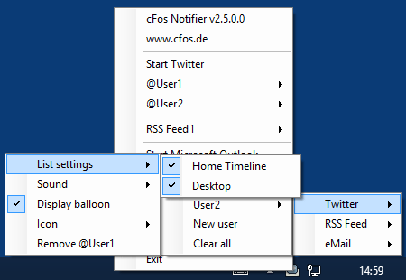 cFos Notifier Twitter list selection