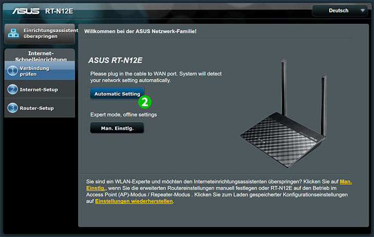 Router-Setup ASUS RT-N12E, Schritt 2 Router-Setup ASUS RT-N12E, Schritt 2