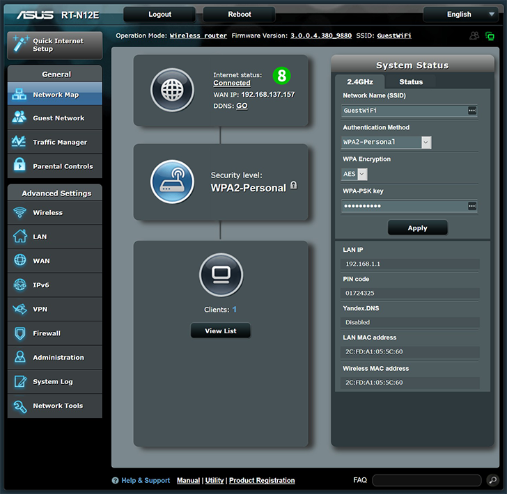 Router setup ASUS RT-N12E, Step 8