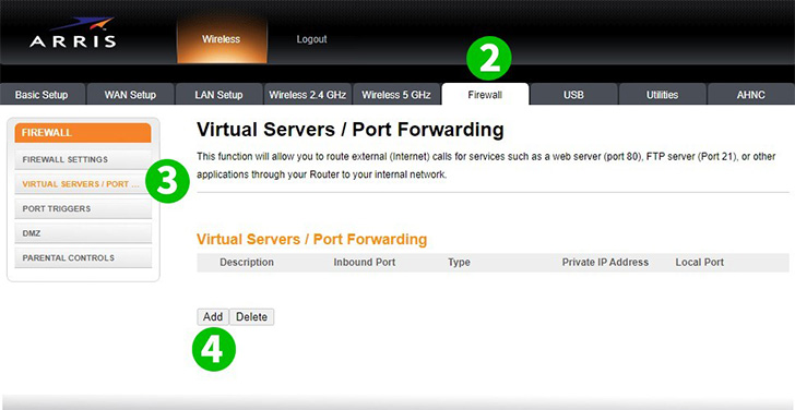 Enable port forwarding for the Arris TG1652S -