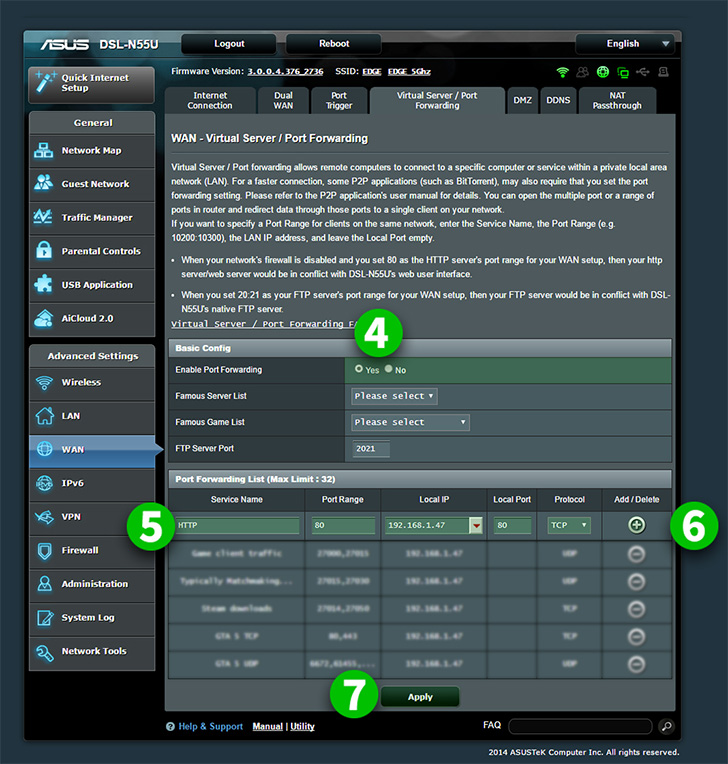 ASUS DSL-N55U Steps 4-7