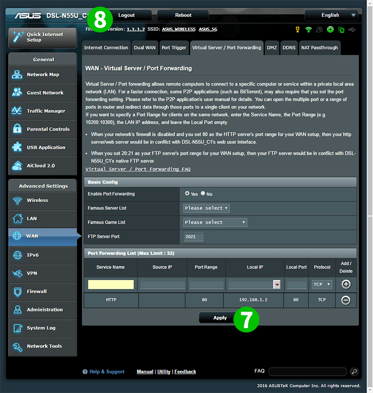 ASUS DSL-N55U_C1 Steps 7-8