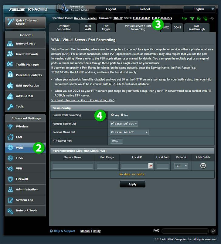 asus rt-ac66u vpn port