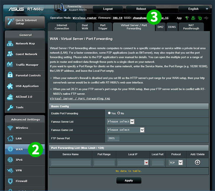 Enable port forwarding for the ASUS RT N66U -