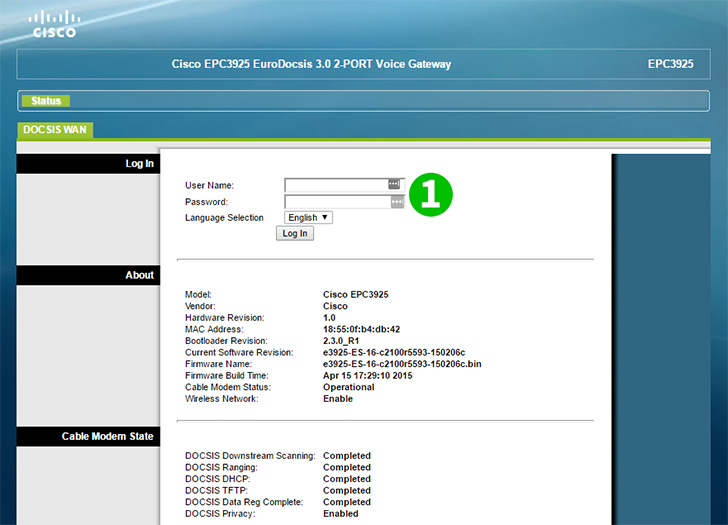 Cisco EPC3925 Step 1