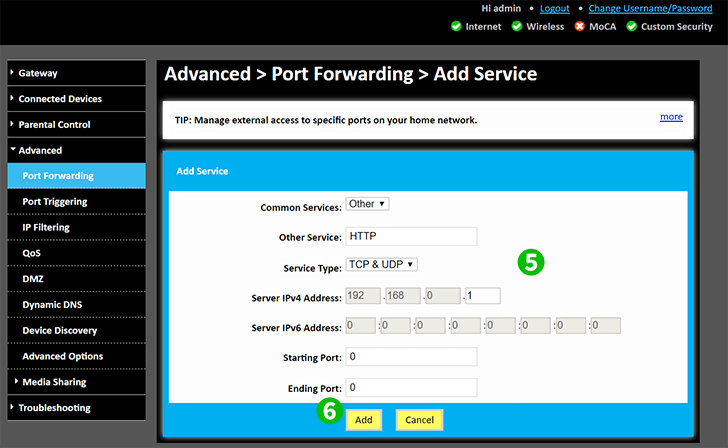 Enable port forwarding for the Technicolor TC8715D - cFos Software