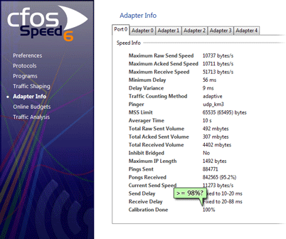 Adapter Info -> port0 -> calibration