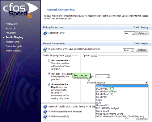 set medium to connection type